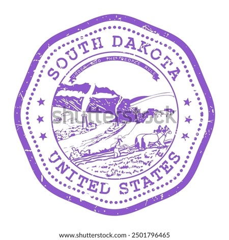 South Dakota state stamp with seal, USA travel stamp, shabby postmark of South Dakota, vector