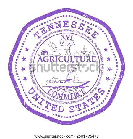 Tennessee state stamp with seal, USA travel stamp, shabby postmark of Tennessee, vector