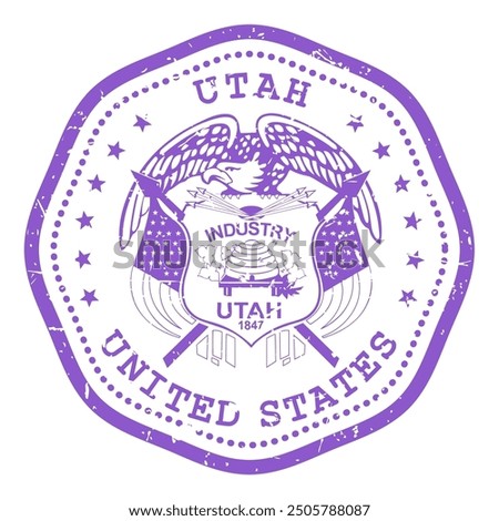 Utah state stamp with seal, USA travel stamp, shabby postmark of Utah, vector