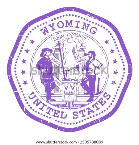 Wyoming state stamp with seal, USA travel stamp, shabby postmark of Wyoming, vector