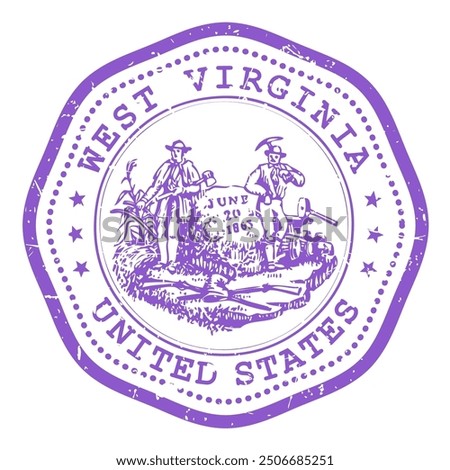 West Virginia state stamp with seal, USA travel stamp, shabby postmark of West Virginia, vector