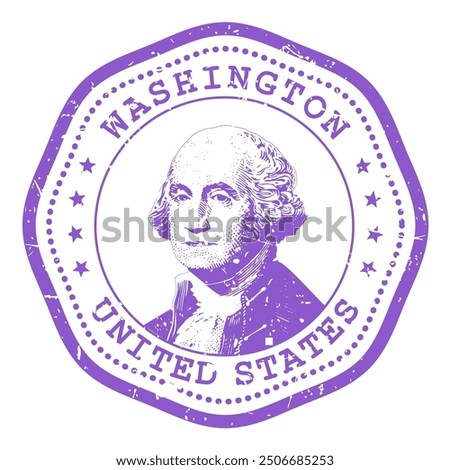 Washington state stamp with seal, USA travel stamp, shabby postmark of Washington, vector