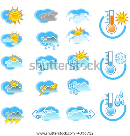 Weather Forecast vector icone set and Thermometers