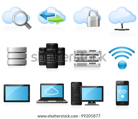 Cloud computing and computer network icon set