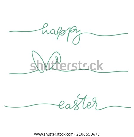 Happy Easter greeting card. One continuous line drawing with lettering.  Simple vector illustration.