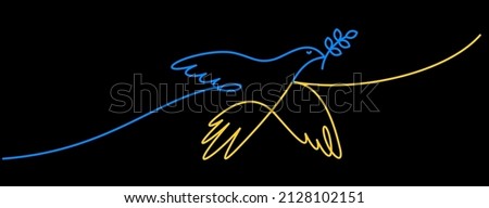 Flying bird as a symbol of peace. Support Ukraine. No war sign. Simple line drawing. Vector illustration. Foto d'archivio © 