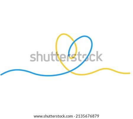 Heart shape with Ukranian flag collors. Support Ukraine, help refugees. Love and peace for ukrainian people. Simple logo. Vector illustration.