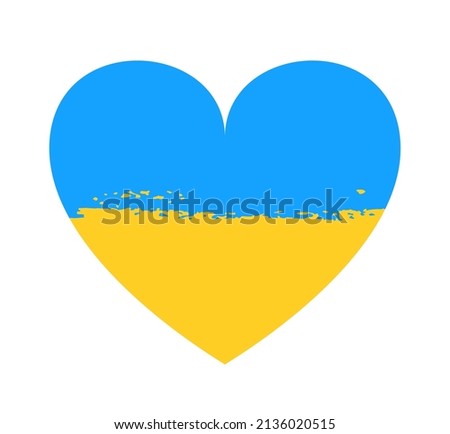 Heart shape with Ukranian flag collors. Support Ukraine, help refugees. Love and peace for ukrainian people. Simple logo. Vector illustration.