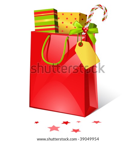 vector illustration of christmas shopping bag with presents