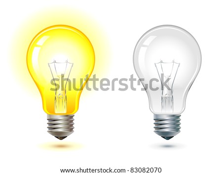 glowing and turned off electric light bulb, vector illustration.