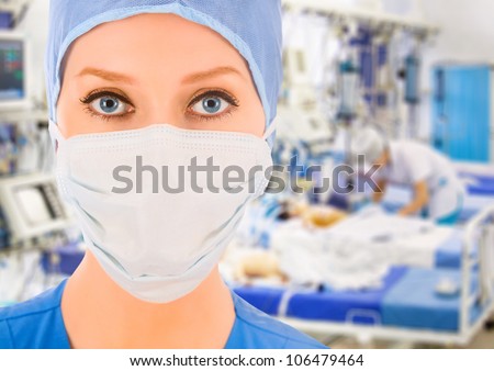 young female doctor in pediatric intensive care unit