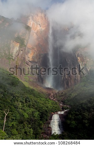 View of bottom parts of the Angel Falls ( Salto Angel ) is worlds highest waterfalls (978 m) - Venezuela, South America
