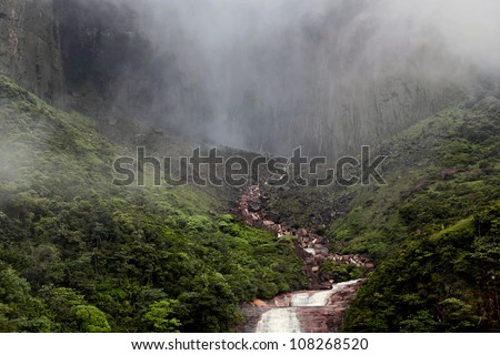 View of bottom parts of the Angel Falls ( Salto Angel ) is world highest waterfalls (978 m) - Venezuela, South America