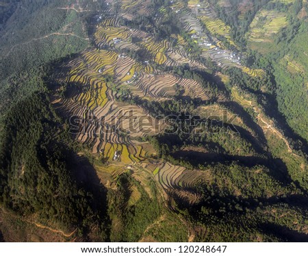 View from the airplane on terrace agriculture sequel to the hit in Nepal