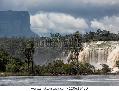 Hacha waterfall in the lagoon of Canaima national park after the storm - Venezuela, South America