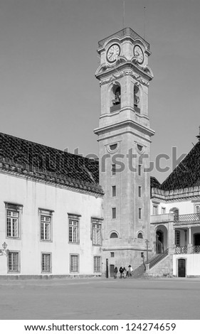View of the Patio das Escolas of the Coimbra University in Portugal (black and white)