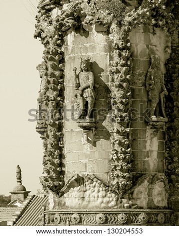 Fragment of the Monastery of Christ the order of the knights Templar in Tomar, Portugal (stylized retro)