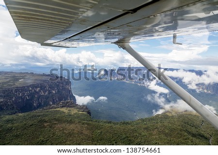 The view from the plane of the source of the river supply Angel Falls (Salto Angel) is worlds highest waterfalls (978 m) - Venezuela, South America