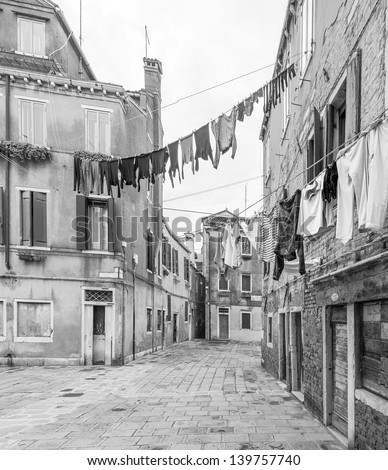 The linen dried outside the windows - Venice, Italy (black and white)