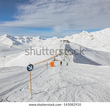 One of the ski slopes in a ski resort of a valley of the Zillertal - Mayrhofen, Austria