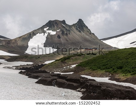 Beautiful landscape with paek Camel at the foot of the volcano Avachinsky - Kamchatka, Russia