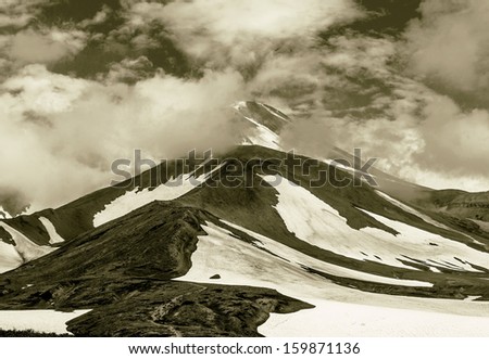 Beautiful landscape at the volcano Avachinskiy - Kamchatka, Russia (stylized retro)