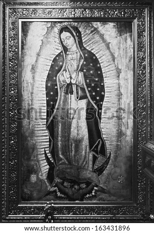 MEXICO CITY - AUGUST 14: Image of the icon of Our Lady of Guadalupe, which is kept in the Basilica in Mexico City, is the largest Christian shrine in Mexico on August 13, 2010, Mexico