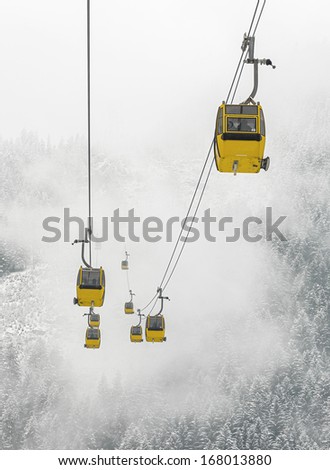 Cable cabin lifts (Mayrhofner bergbahnen) in a ski resort Mayrhofen to Penken peak - Zillertal region, Austria