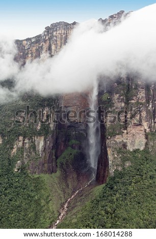 The view from the plane of the Angel Falls is worlds highest waterfalls (978 m) - Venezuela, South America