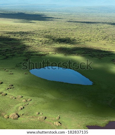 Helicopter view of the flood plain of the tundra lakes near the village of Kozirevsk - Kamchatka, Russia