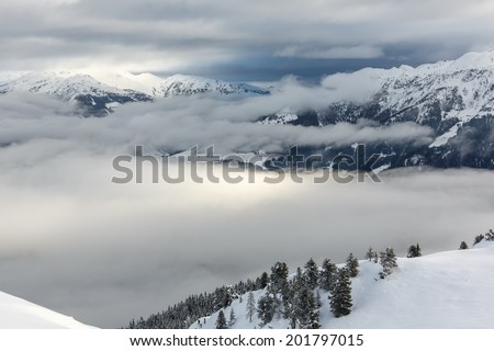 The mountains in the valley Zillertal in bad weather - Mayrhofen region, Austria