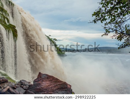Side view of the Hacha falls in the lagoon of Canaima national park after the storm - Venezuela, Latin America