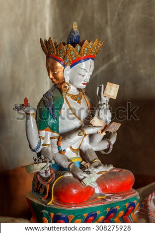 LEH, INDIA - 27 JULY, 2015: Beautiful sculpture of at Namgyal Tsemo Monastery - Tibet, Leh district, Ladakh, Himalayas, Jammu and Kashmir, Northern India