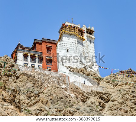 Namgyal Tsemo Gompa (Castle at Tsemo) against the background of blue sky - Tibet, Leh district, Ladakh, Himalayas, Jammu and Kashmir, Northern India