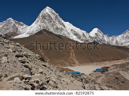 Panoramic view of the Mt. Everest region near Gorak Shep, Nepal