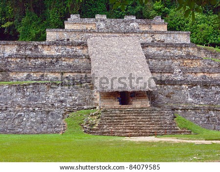 The canopy over the entrance to the pyramid in Palenque, Mexico