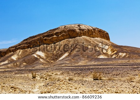 Table mountain with the road to the top - Negev desert, Israel