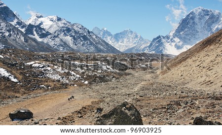 View to the south from the valley of khumbu glacier - Mt. Everest region, Nepal