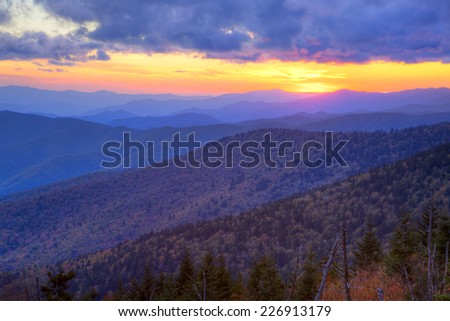 Autumn sunset over the Great Smoky Mountains National Park, Tennessee, USA