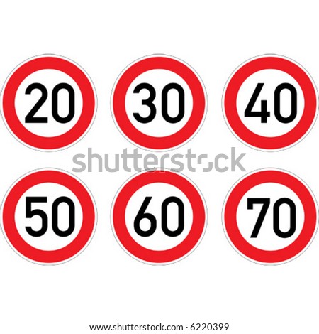 Speed limitation road sign set.