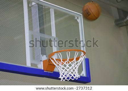 Basketball basket with ball close up