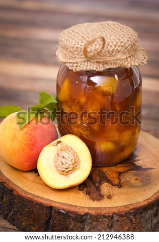 Homemade peach jam in the jar