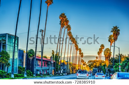 Colorful dusk on Sunset boulevard. Los Angeles, California Сток-фото © 