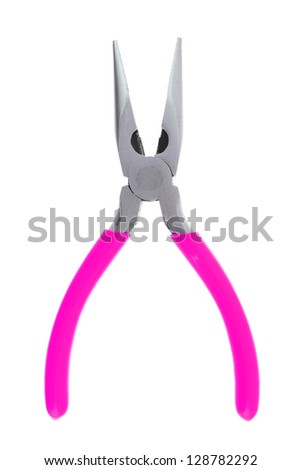 pliers pink handle tool isolated on a white background
