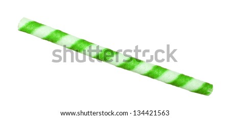 wafer rolls green striped isolated on white background