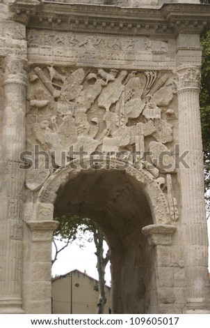 Frieze sculpture of Roman battle against the Gauls, Arch of Triumph, Orange, France