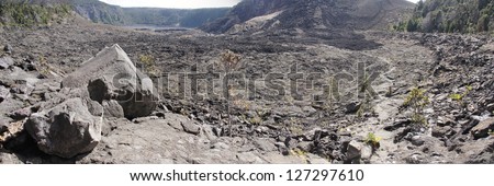 Large volcanic rocks on the Kilauea iki crater floor Hawaii Volcano National Park,  Hawaii