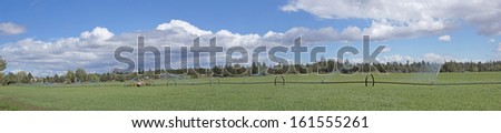 Panorama, self propelled irrigation sprayers in field Central Oregon