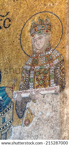 ISTANBUL, TURKEY - MAY 18, 2014 - Empress Zoe,  Byzantine mosaic in the gallery of  Hagia Sophia  in Istanbul, Turkey