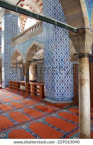 ISTANBUL, TURKEY - MAY 14, 2014 - Interior mosaics decorating the    Rustem Pasha Mosque,  in Istanbul, Turkey